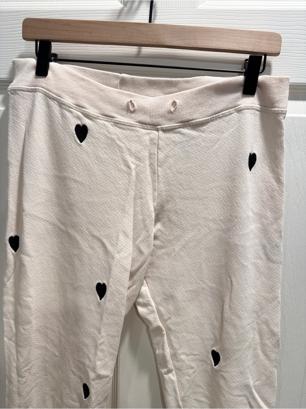 The GREAT. Heart Print Joggers Size 0 Cream Cotton Sweatpants Cozy Lounge Pants - Picture 4 of 12